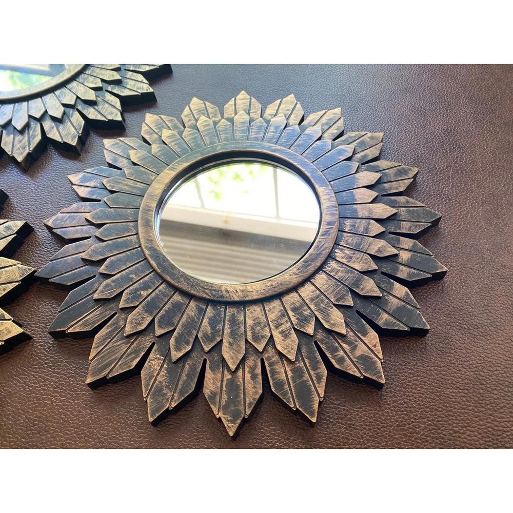 NEW Gold Sunflower plastic Mirror wall decor - Set of 2